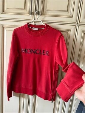 Moncler Red Crewneck Sweatshirt with Logo